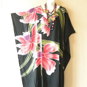 KD364 Floral Batik Hand Painted Plus Batwing VNeck Kaftan Dolman Women Dress